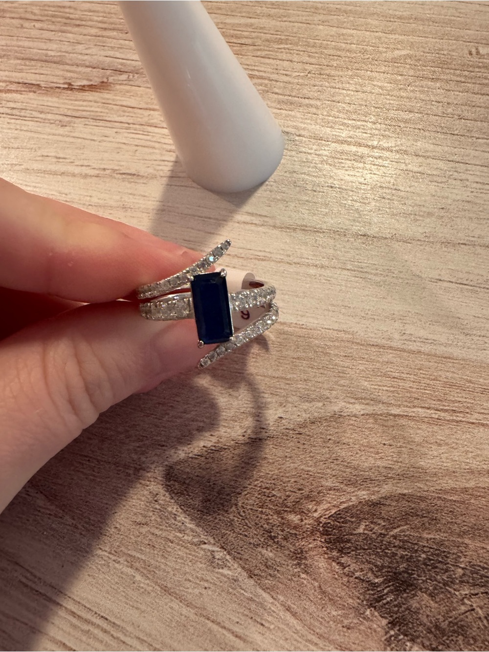 .925 Sterling Silver Ring with Deep Blue Rectangular Stone